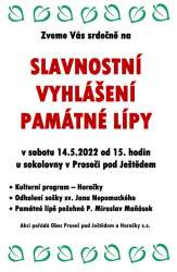 Slavnostní vyhlášení památkové lípy v Proseči - 14.5.2022 od 15 hod.-998